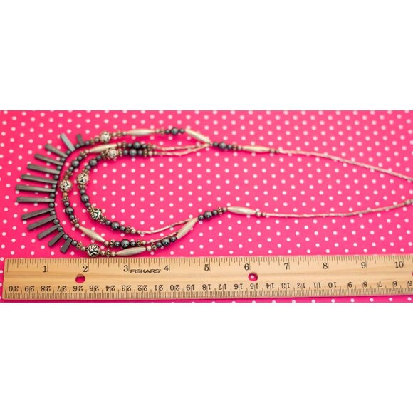Vintage Two Tone Bohemian Elegance Bib Necklace 20 1/2 inch - P23 - Picture 3 of 3